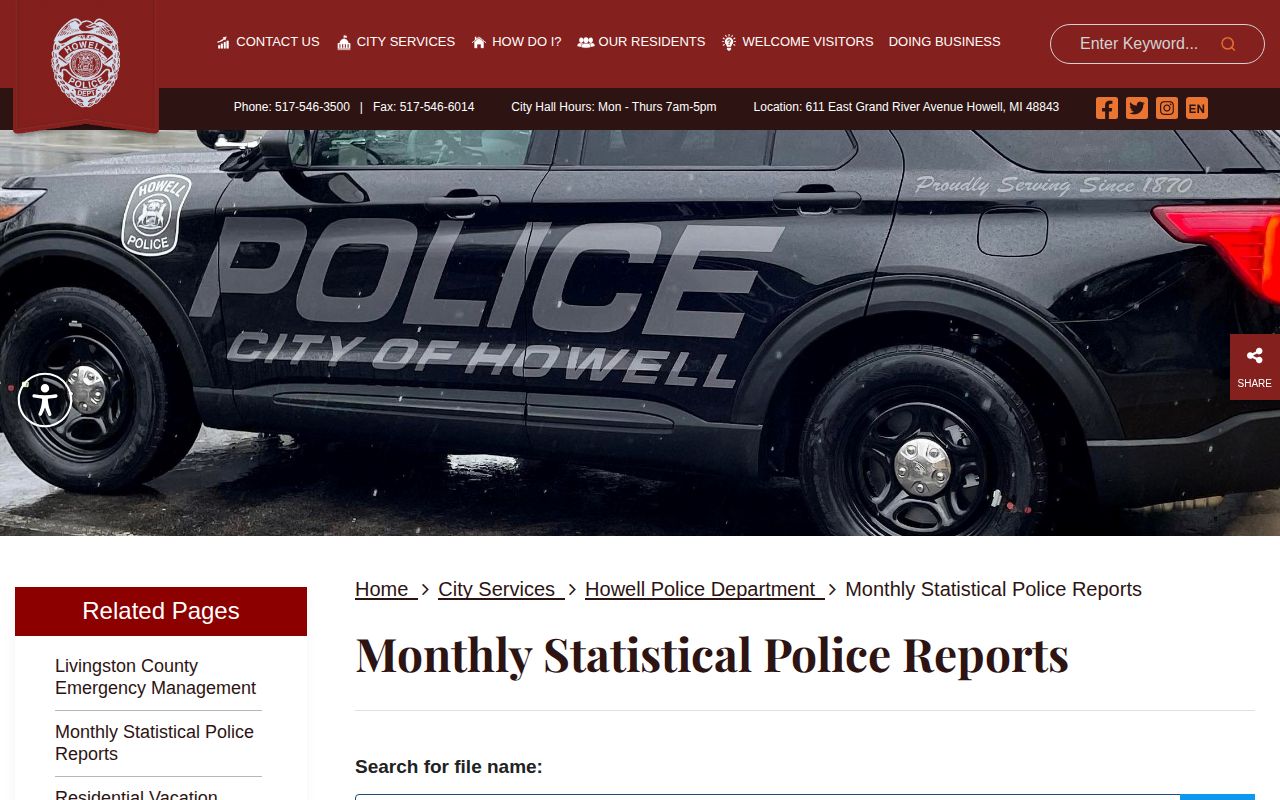 Howell Police Department monthly reports page